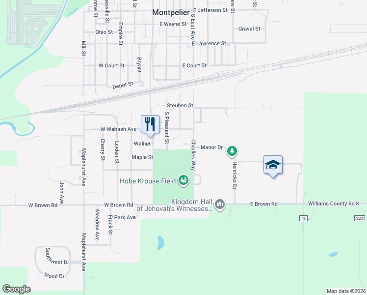 map of restaurants, bars, coffee shops, grocery stores, and more near 105 Evergreen Drive in Montpelier