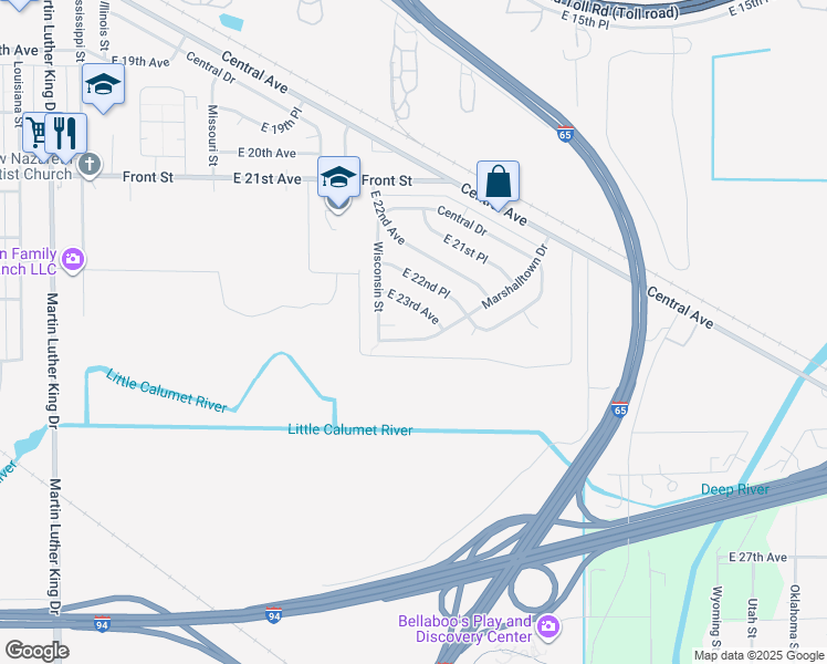 map of restaurants, bars, coffee shops, grocery stores, and more near 2540 Marshalltown Drive in Gary