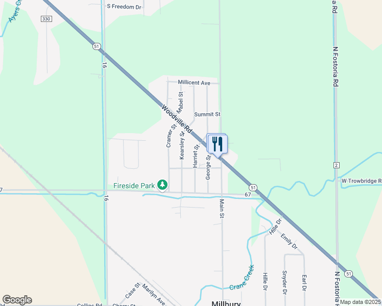 map of restaurants, bars, coffee shops, grocery stores, and more near 29092-29198 Harriet St in Millbury