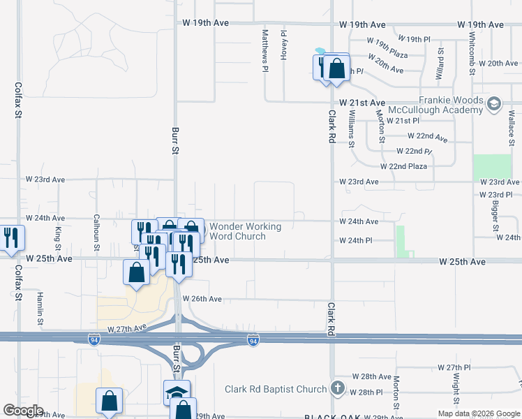 map of restaurants, bars, coffee shops, grocery stores, and more near 4900 West 24th Avenue in Gary
