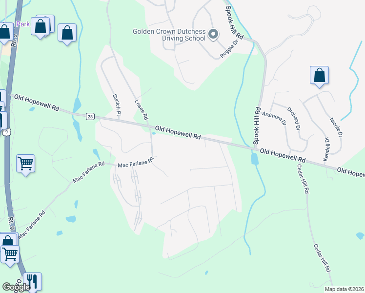map of restaurants, bars, coffee shops, grocery stores, and more near 272 Old Hopewell Road in Wappingers Falls
