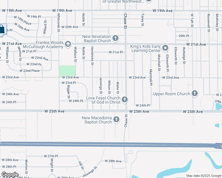 map of restaurants, bars, coffee shops, grocery stores, and more near 2365 Wilson Street in Gary