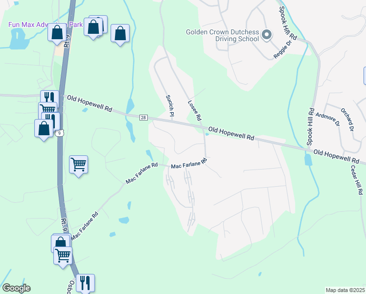 map of restaurants, bars, coffee shops, grocery stores, and more near 5 White Gate Road in Wappingers Falls