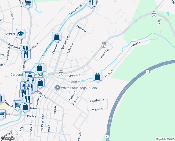 map of restaurants, bars, coffee shops, grocery stores, and more near 12 Gravity Avenue in Carbondale