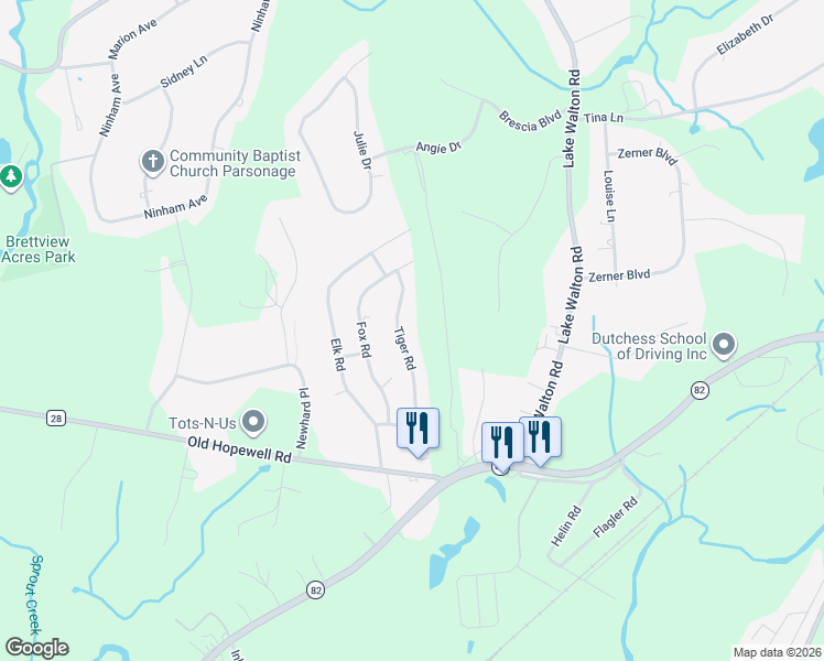 map of restaurants, bars, coffee shops, grocery stores, and more near 24 Tiger Road in Hopewell Junction