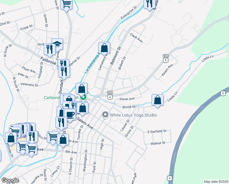 map of restaurants, bars, coffee shops, grocery stores, and more near 40 Copeland Avenue in Carbondale