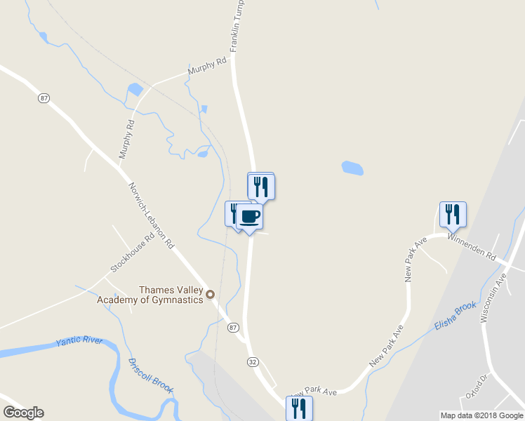 map of restaurants, bars, coffee shops, grocery stores, and more near 107 Route 32 in Franklin