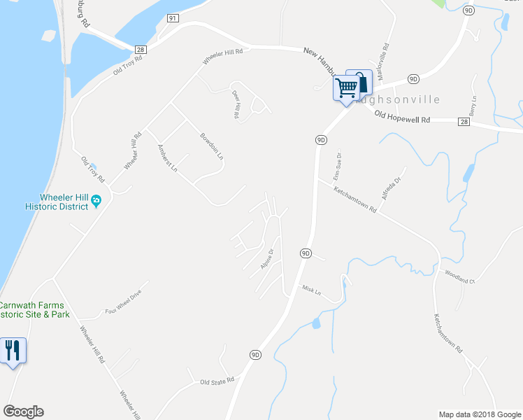 map of restaurants, bars, coffee shops, grocery stores, and more near 8 Alpine Drive in Wappingers Falls