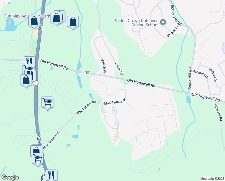 map of restaurants, bars, coffee shops, grocery stores, and more near 5 White Gate Road in Wappingers Falls