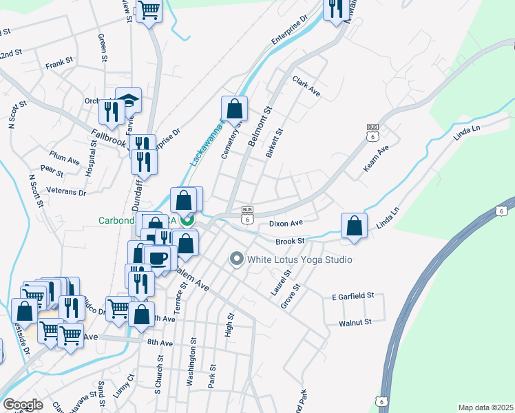 map of restaurants, bars, coffee shops, grocery stores, and more near 9 Canaan Street in Carbondale