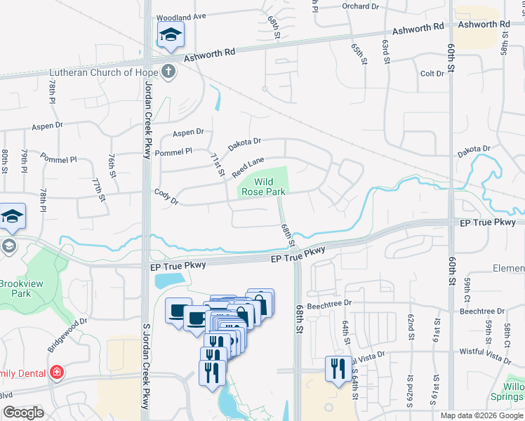 map of restaurants, bars, coffee shops, grocery stores, and more near 6980 Cody Drive in West Des Moines