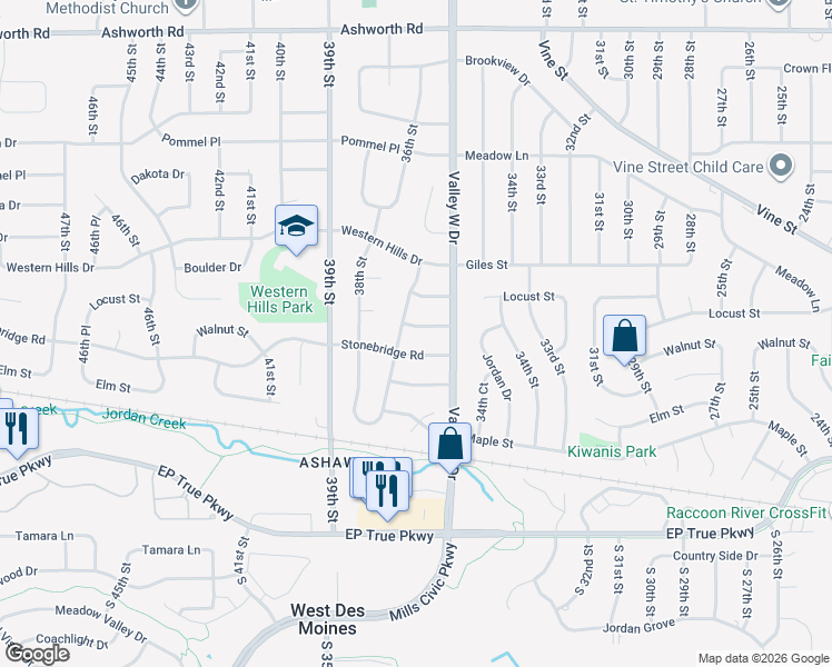 map of restaurants, bars, coffee shops, grocery stores, and more near 3513 Stonebridge Road in West Des Moines