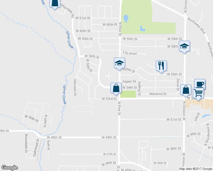 map of restaurants, bars, coffee shops, grocery stores, and more near 2348 West 54th Street in Davenport