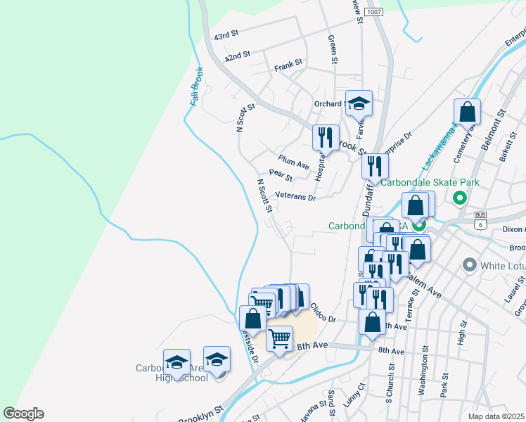 map of restaurants, bars, coffee shops, grocery stores, and more near 47 North Scott Street in Carbondale