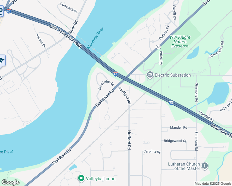 map of restaurants, bars, coffee shops, grocery stores, and more near 29286 East River Road in Perrysburg