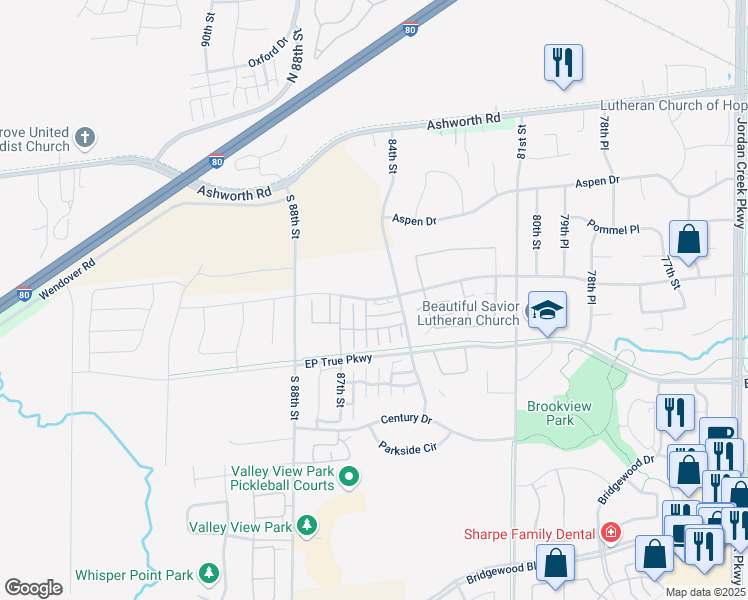 map of restaurants, bars, coffee shops, grocery stores, and more near 9129 Cody Drive in West Des Moines
