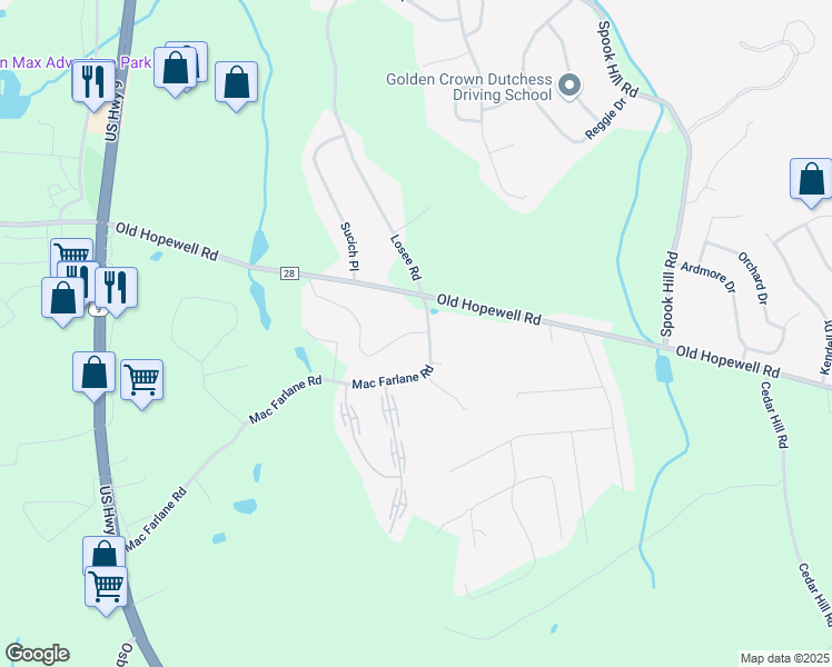 map of restaurants, bars, coffee shops, grocery stores, and more near 1 White Gate Road in Wappingers Falls
