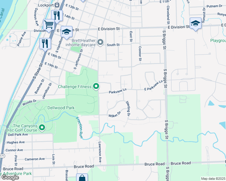 map of restaurants, bars, coffee shops, grocery stores, and more near 533 Parkview Lane in Lockport