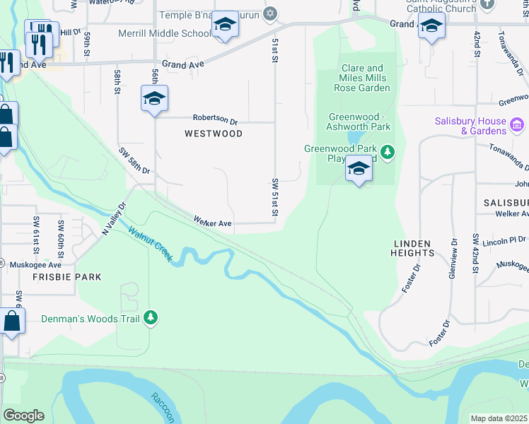 map of restaurants, bars, coffee shops, grocery stores, and more near 5105 Welker Avenue in Des Moines