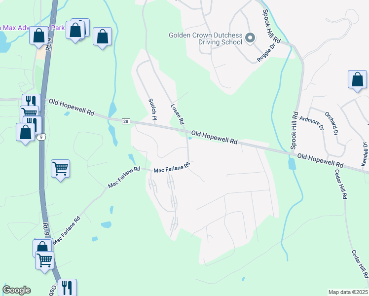 map of restaurants, bars, coffee shops, grocery stores, and more near 1 White Gate Road in Wappingers Falls