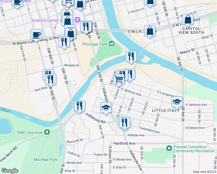 map of restaurants, bars, coffee shops, grocery stores, and more near 100 Jackson Avenue in Des Moines
