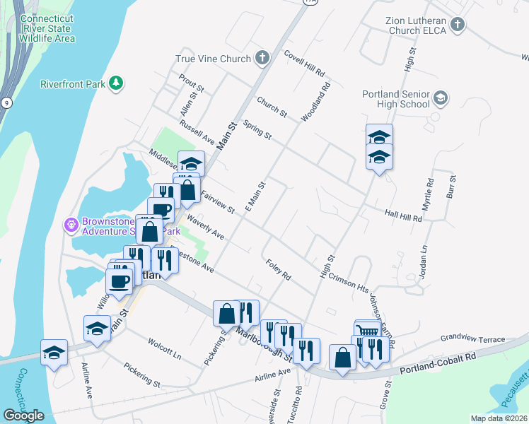 map of restaurants, bars, coffee shops, grocery stores, and more near 3 Highland Avenue in Portland