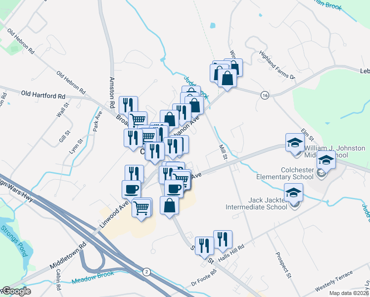 map of restaurants, bars, coffee shops, grocery stores, and more near 40 Louis Lane in Colchester