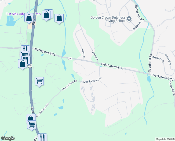 map of restaurants, bars, coffee shops, grocery stores, and more near 5 White Gate Road in Wappingers Falls