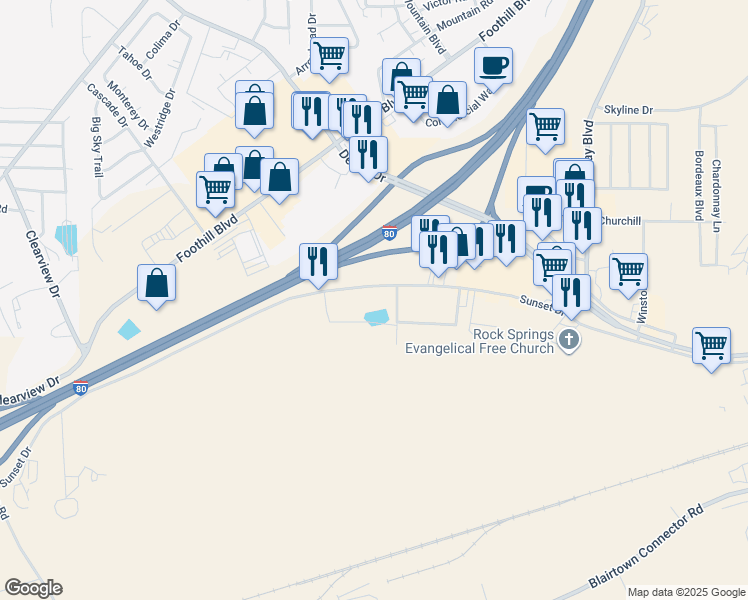 map of restaurants, bars, coffee shops, grocery stores, and more near 1719 Imperial Drive in Rock Springs
