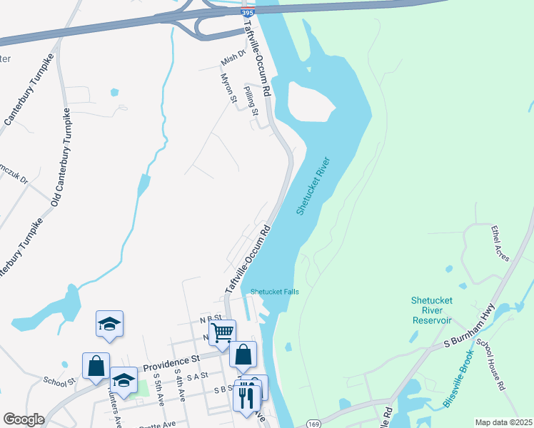 map of restaurants, bars, coffee shops, grocery stores, and more near 285 Taftville-Occum Road in Norwich