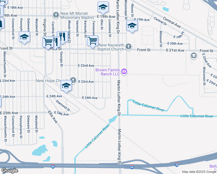 map of restaurants, bars, coffee shops, grocery stores, and more near 2351 Ohio St in Gary