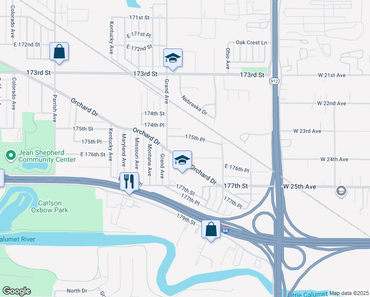 map of restaurants, bars, coffee shops, grocery stores, and more near 3625 Orchard Drive in Hammond