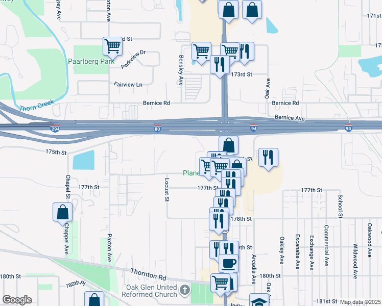 map of restaurants, bars, coffee shops, grocery stores, and more near 3115 Ridge Road in Lansing