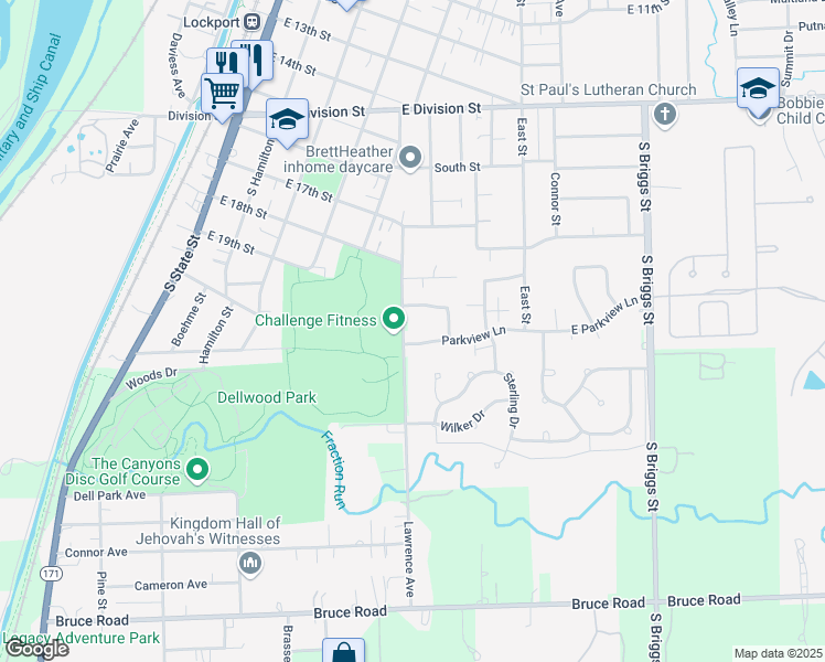 map of restaurants, bars, coffee shops, grocery stores, and more near 2101 Lawrence Avenue in Lockport