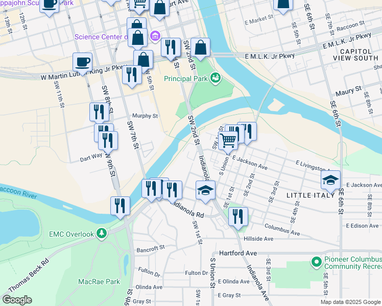 map of restaurants, bars, coffee shops, grocery stores, and more near 214 Jackson Avenue in Des Moines