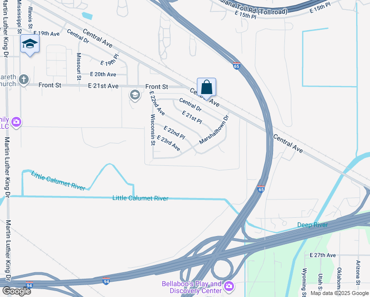 map of restaurants, bars, coffee shops, grocery stores, and more near 2607 Marshalltown Dr in Gary