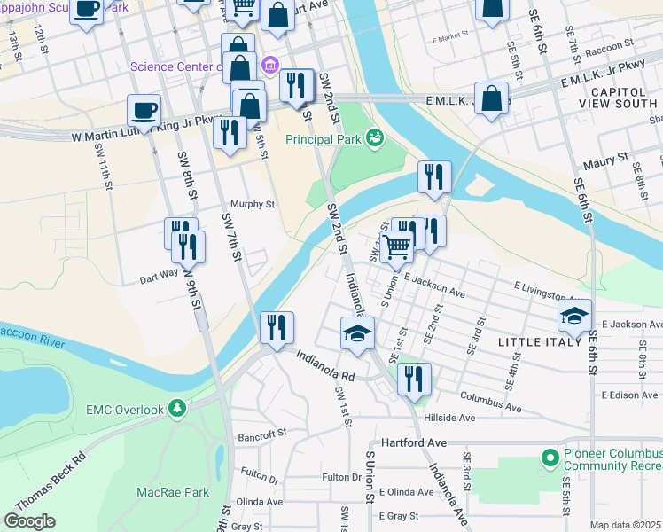 map of restaurants, bars, coffee shops, grocery stores, and more near 214 Jackson Avenue in Des Moines