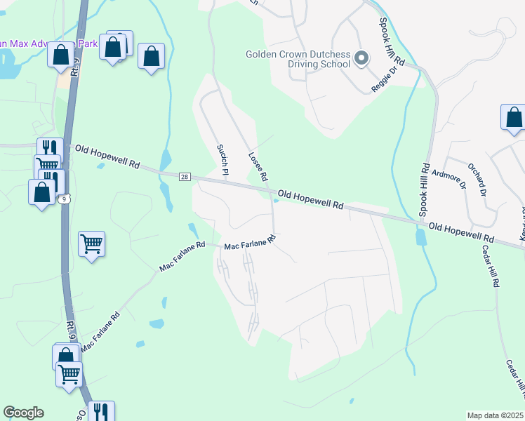 map of restaurants, bars, coffee shops, grocery stores, and more near 6 White Gate Road in Wappingers Falls