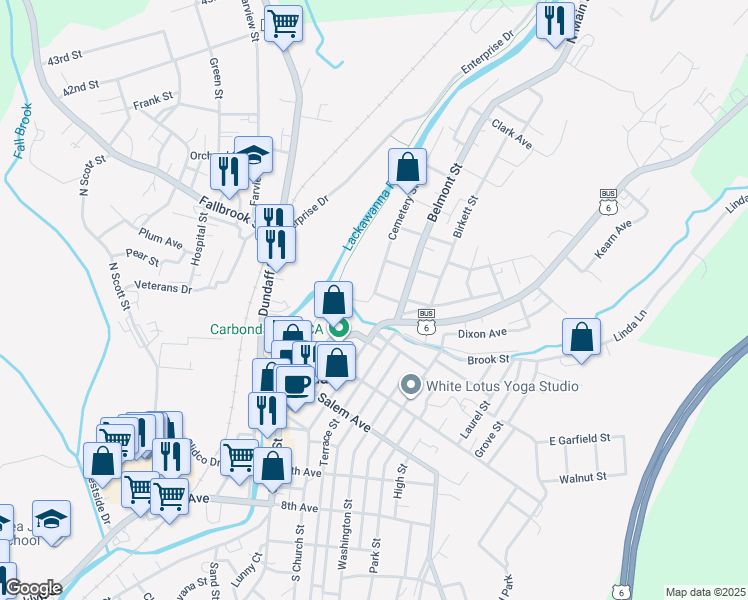 map of restaurants, bars, coffee shops, grocery stores, and more near 99 North Church Street in Carbondale