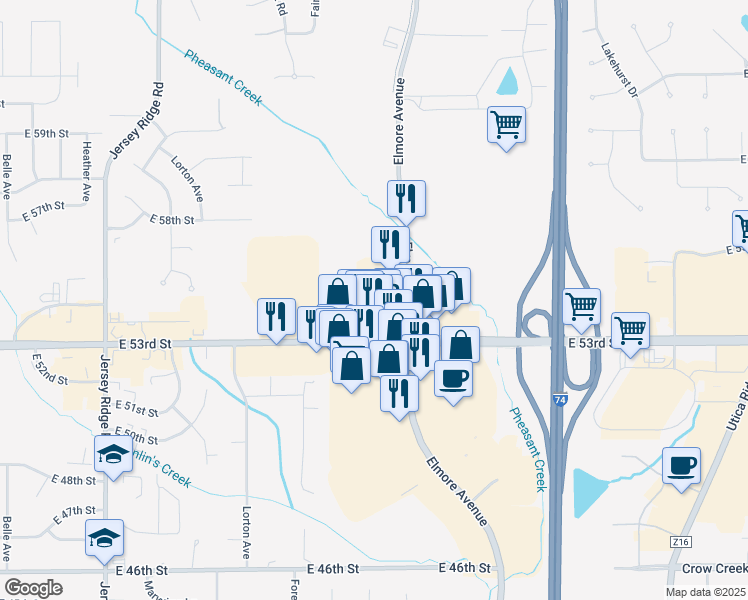 map of restaurants, bars, coffee shops, grocery stores, and more near 3000 E 53rd St in Davenport