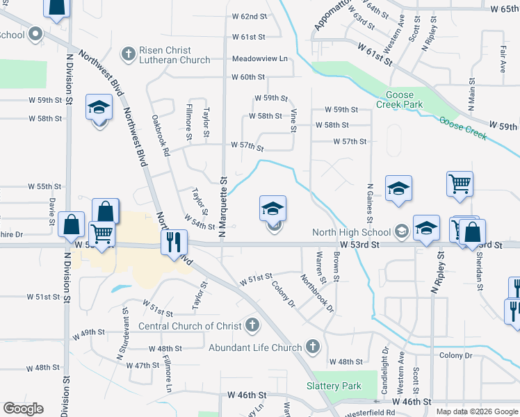 map of restaurants, bars, coffee shops, grocery stores, and more near 1032 West 53rd Street in Davenport