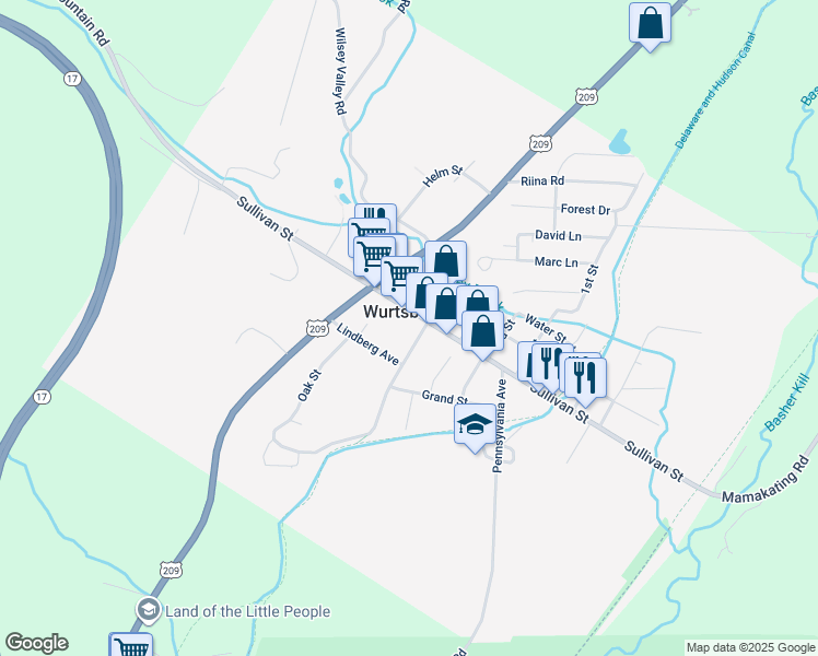 map of restaurants, bars, coffee shops, grocery stores, and more near in Wurtsboro