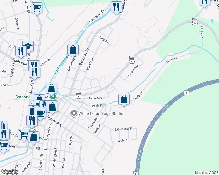map of restaurants, bars, coffee shops, grocery stores, and more near 83 Canaan Street in Carbondale