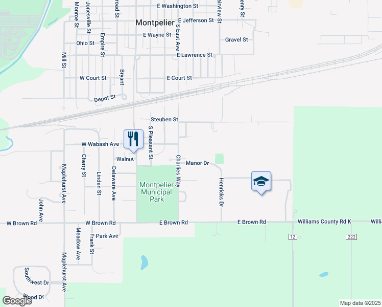 map of restaurants, bars, coffee shops, grocery stores, and more near 408 Weaver Street in Montpelier