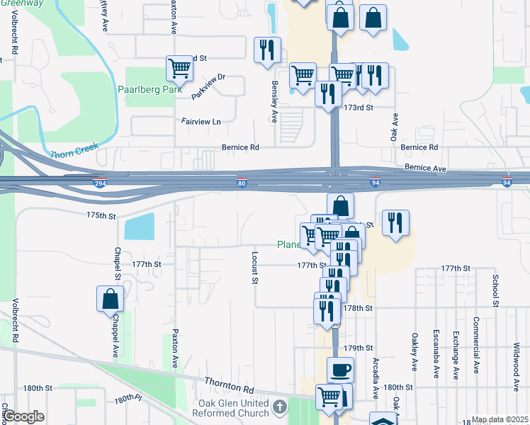 map of restaurants, bars, coffee shops, grocery stores, and more near 2304 Holiday Terrace in Lansing