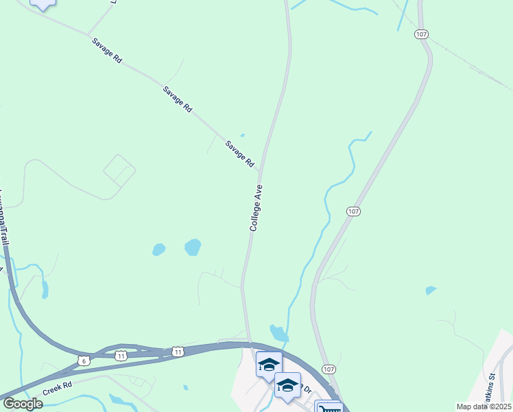 map of restaurants, bars, coffee shops, grocery stores, and more near College Avenue in Factoryville