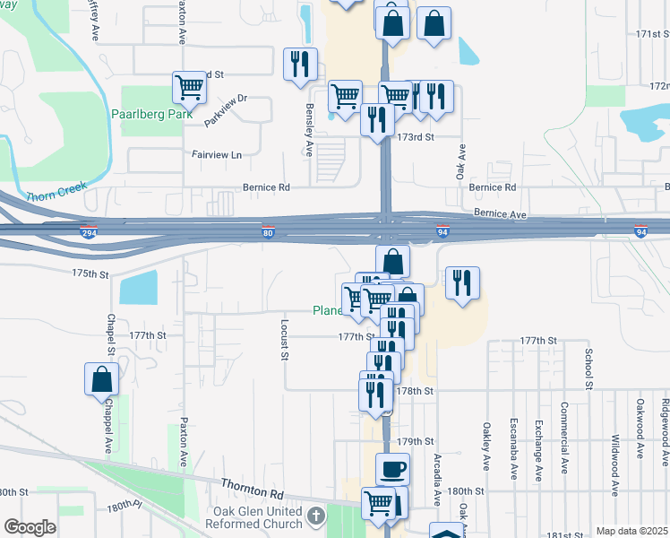 map of restaurants, bars, coffee shops, grocery stores, and more near 2303 Holiday Terrace in Lansing