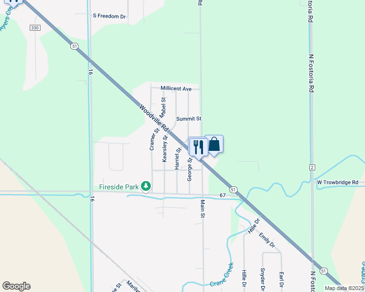 map of restaurants, bars, coffee shops, grocery stores, and more near 29198 Harriet St in Millbury