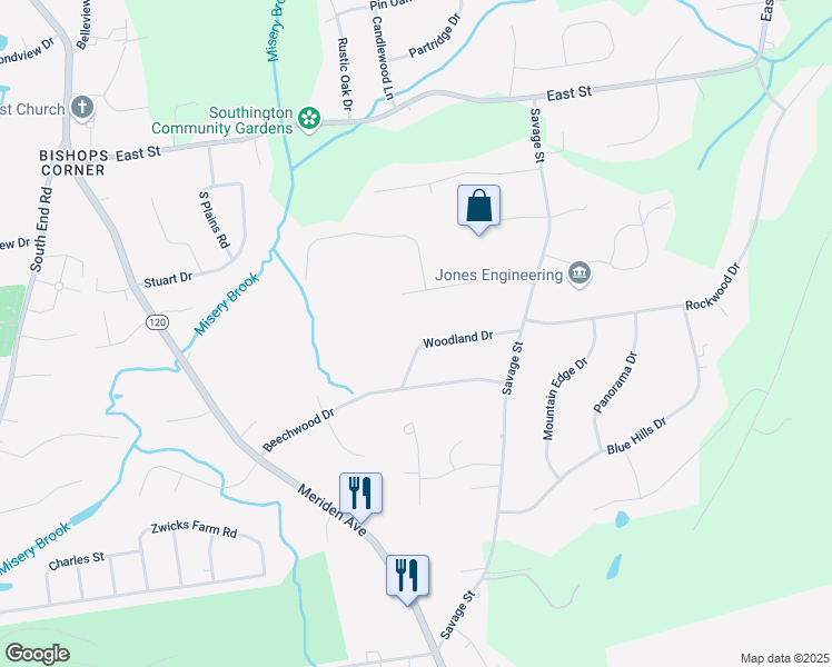 map of restaurants, bars, coffee shops, grocery stores, and more near 141 Bridle Path Drive in Southington