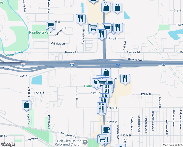 map of restaurants, bars, coffee shops, grocery stores, and more near 2303 Holiday Terrace in Lansing